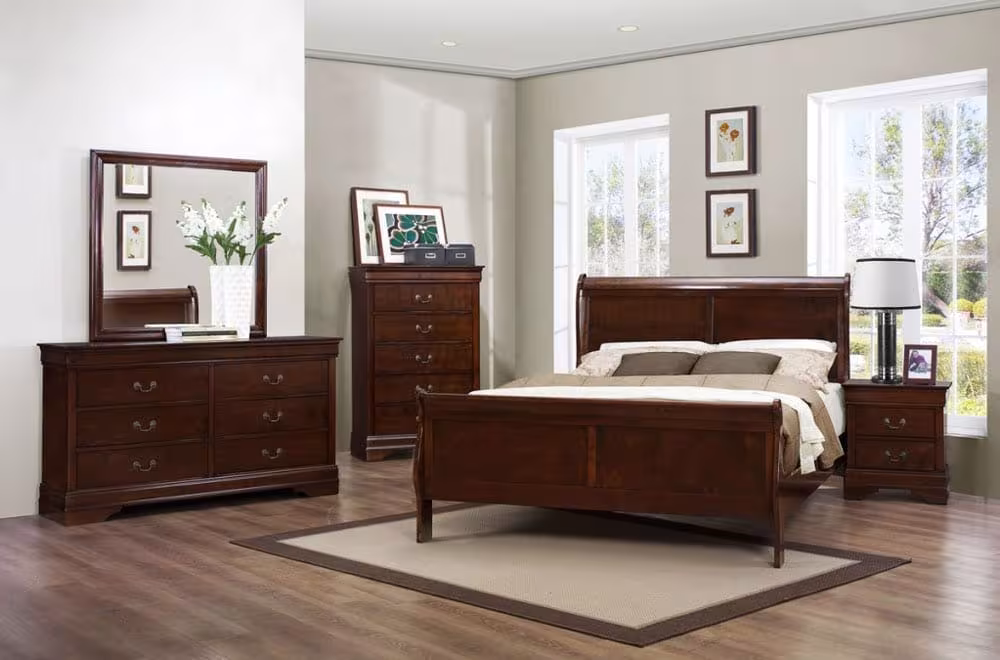 SS-DB8ACF47 Louis Phillipe Bedroom Set (Dark Cherry)