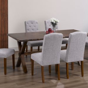7-Piece 3036/256 Live Edge Dining Set with Button-Tufted Linen Chairs & Solid Wood Pedestal Table - Image 2